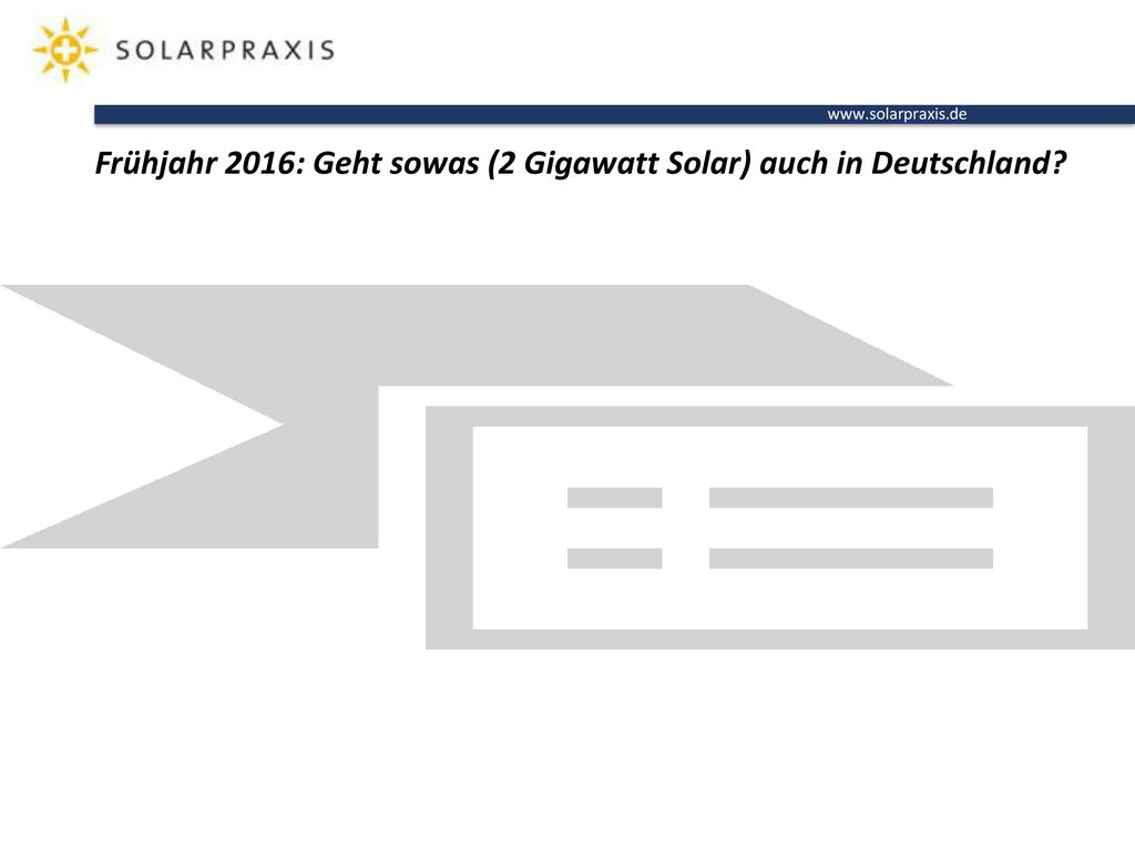 Frühjahr 2016: Geht sowas (2 Gigawatt Solar) auch in Deutschland