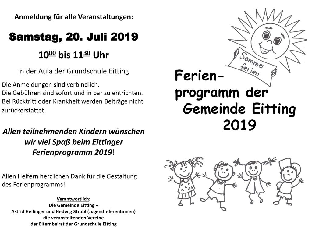 Ferien- programm der Gemeinde Eitting 2019 Samstag, 20. Juli 2019