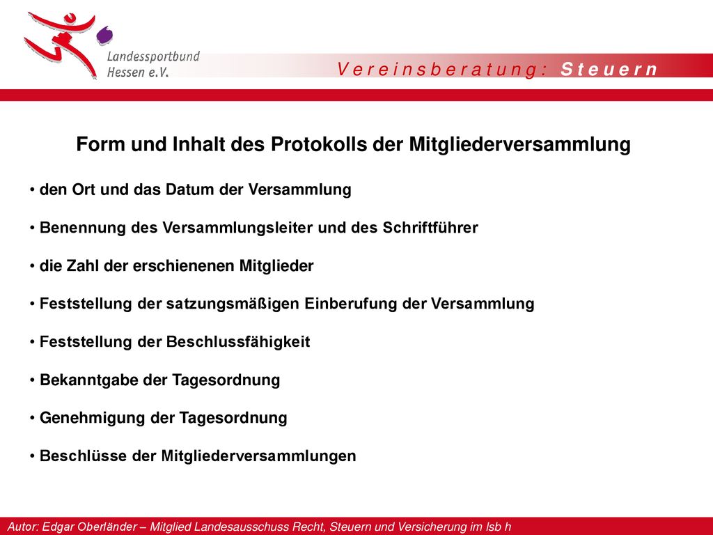 Form und Inhalt des Protokolls der Mitgliederversammlung