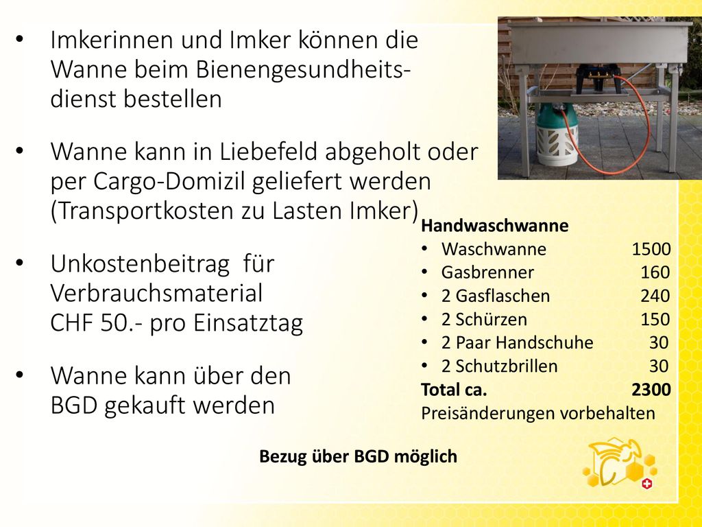 Unkostenbeitrag für Verbrauchsmaterial CHF 50.- pro Einsatztag