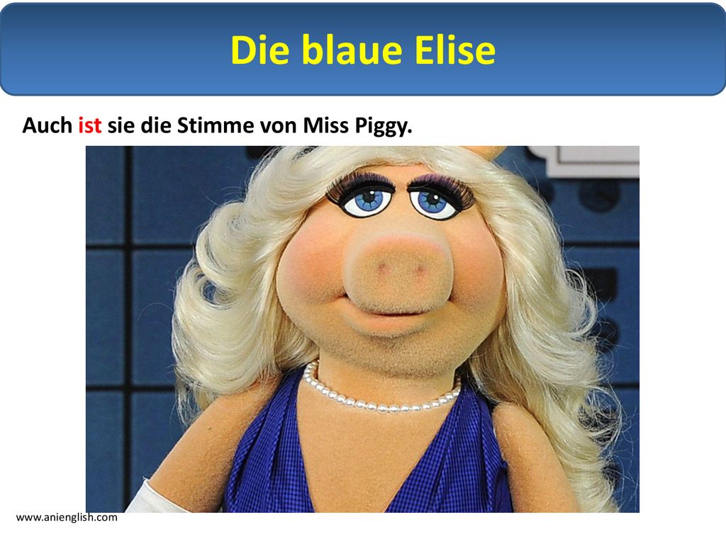 Die blaue Elise Auch ist sie die Stimme von Miss Piggy.