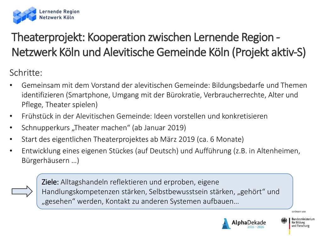 Theaterprojekt: Kooperation zwischen Lernende Region - Netzwerk Köln und Alevitische Gemeinde Köln (Projekt aktiv-S)