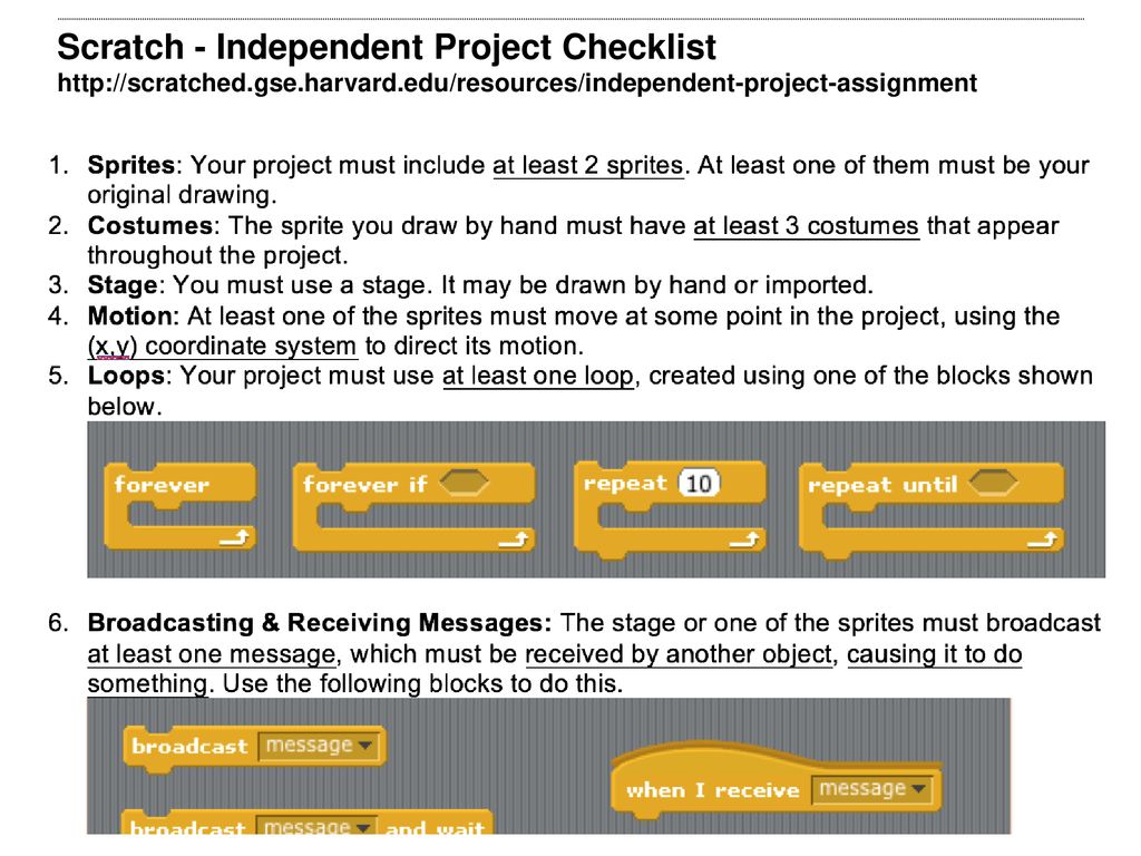 Scratch - Independent Project Checklist   gse. harvard