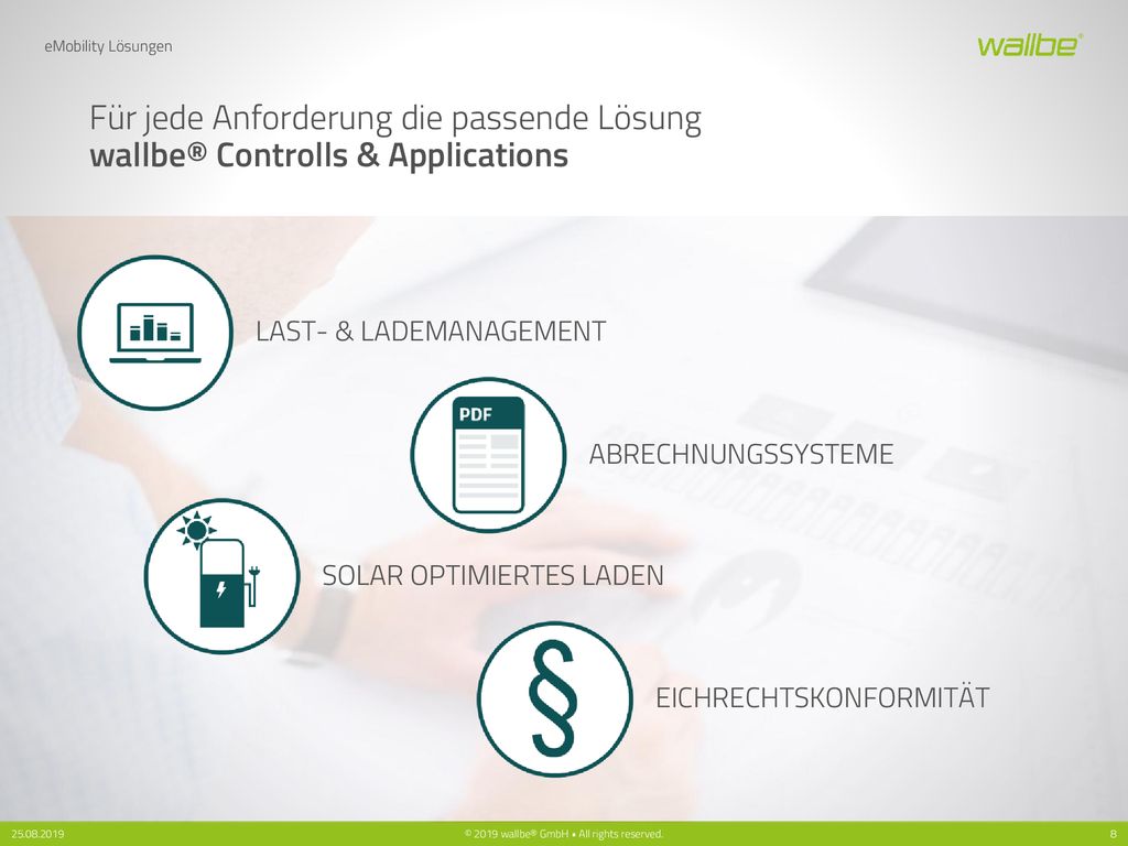 eMobility Lösungen Für jede Anforderung die passende Lösung wallbe® Controlls & Applications. LAST- & LADEMANAGEMENT.