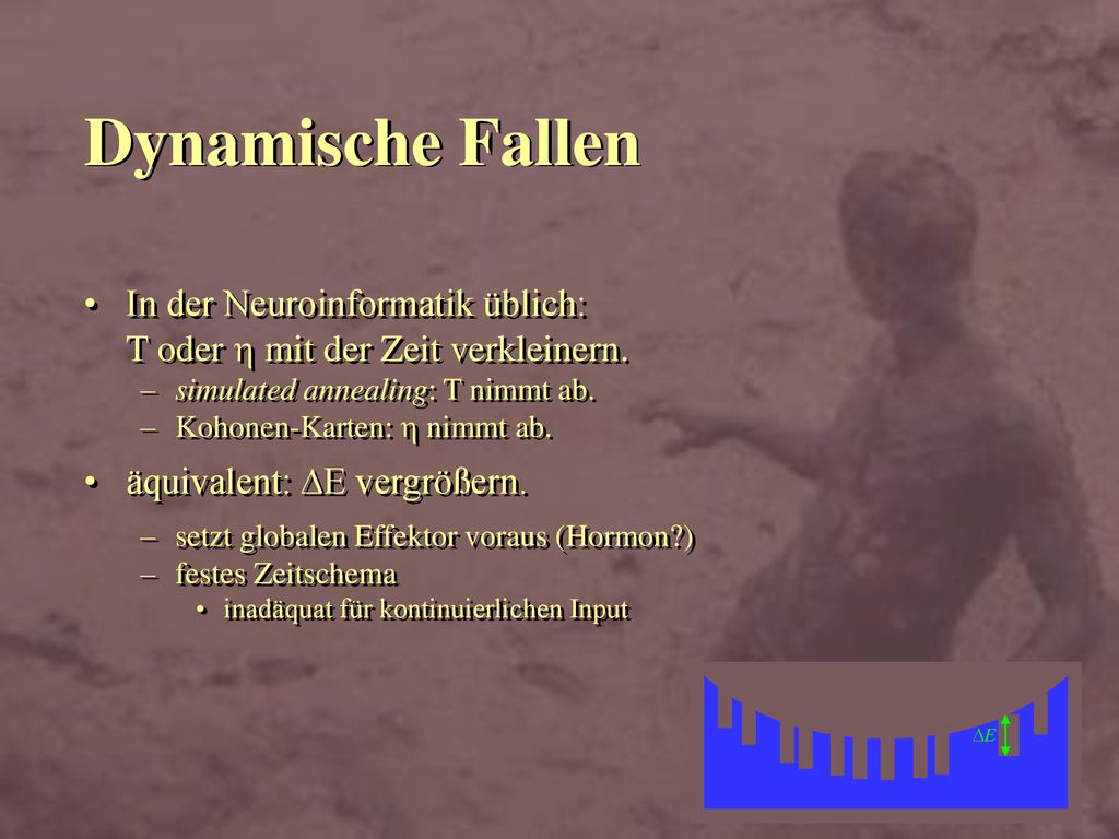 Dynamische Fallen In der Neuroinformatik üblich: T oder h mit der Zeit verkleinern. simulated annealing: T nimmt ab.