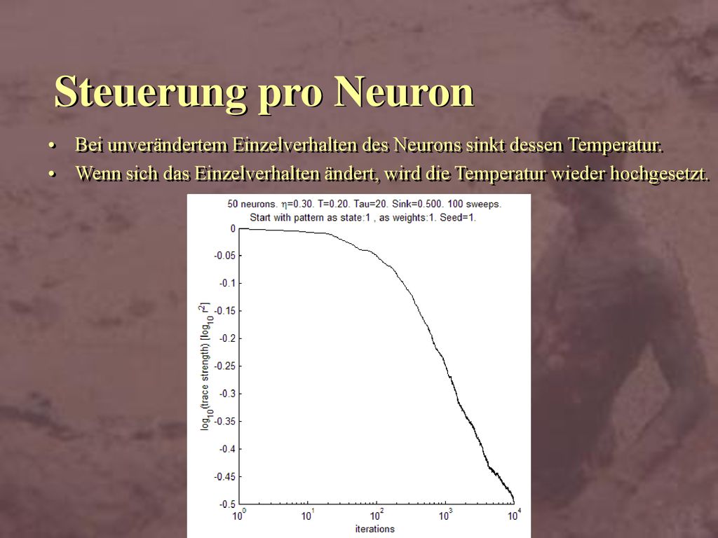 Steuerung pro Neuron Bei unverändertem Einzelverhalten des Neurons sinkt dessen Temperatur.