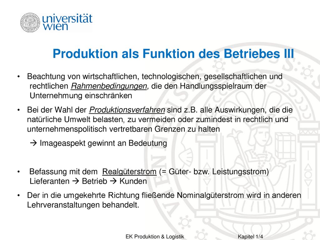 Produktion als Funktion des Betriebes III
