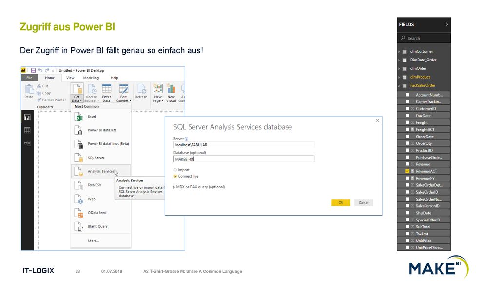 Zugriff aus Power BI Der Zugriff in Power BI fällt genau so einfach aus.