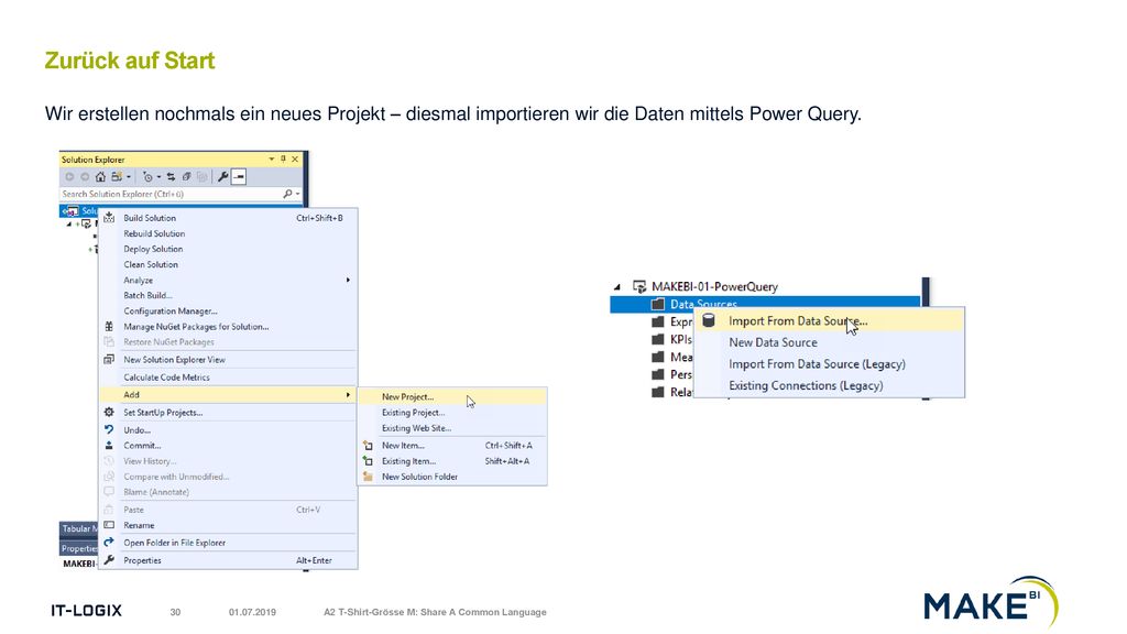 Zurück auf Start Wir erstellen nochmals ein neues Projekt – diesmal importieren wir die Daten mittels Power Query.