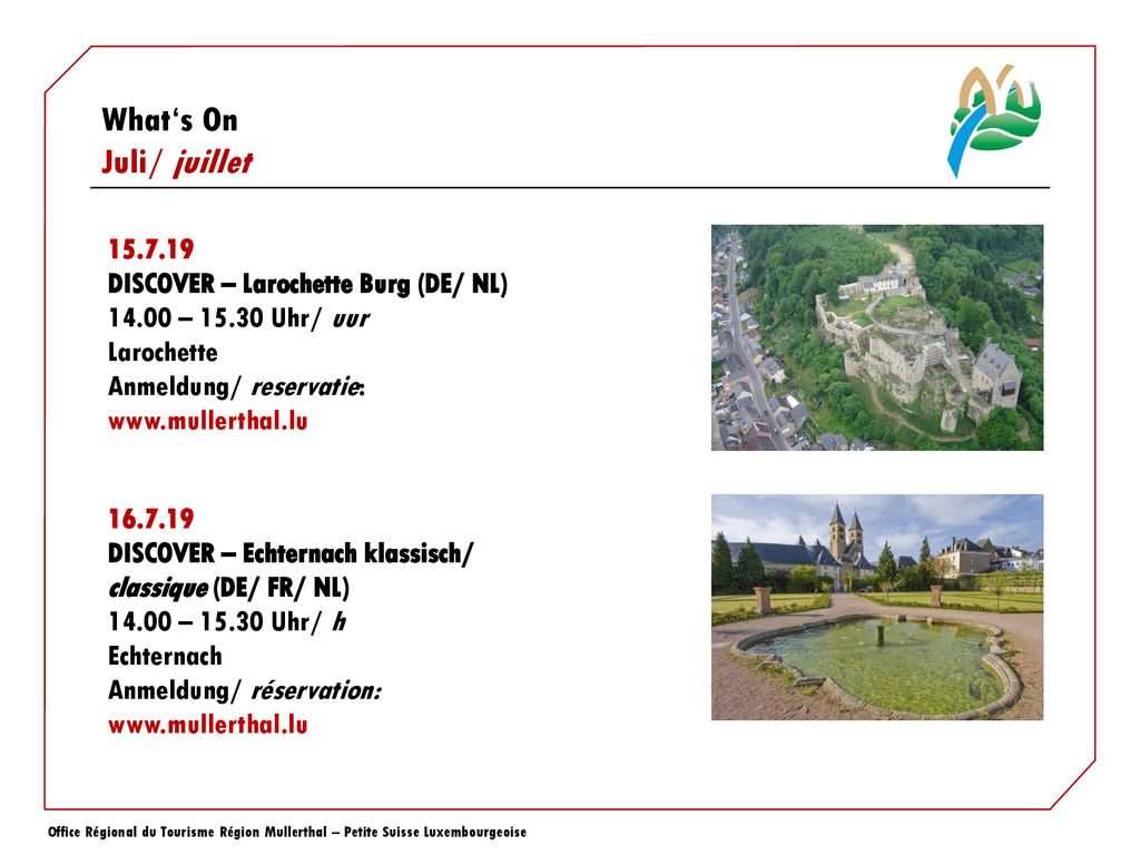 DISCOVER – Larochette Burg (DE/ NL) – Uhr/ uur. Larochette. Anmeldung/ reservatie: