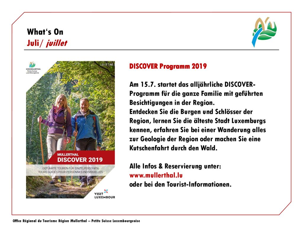 DISCOVER Programm 2019 Am startet das alljährliche DISCOVER-Programm für die ganze Familie mit geführten Besichtigungen in der Region.