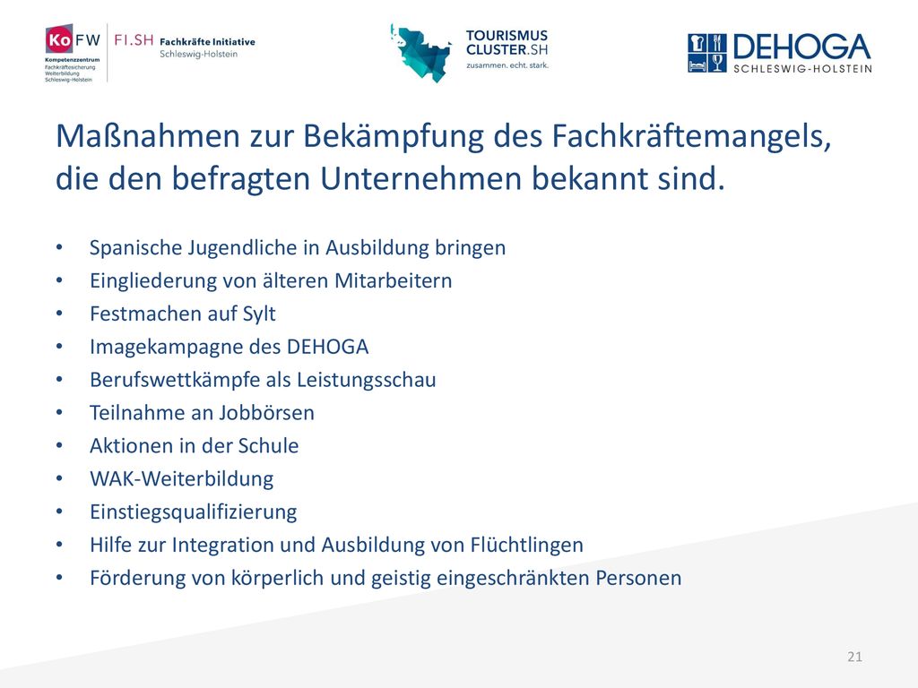 Maßnahmen zur Bekämpfung des Fachkräftemangels, die den befragten Unternehmen bekannt sind.