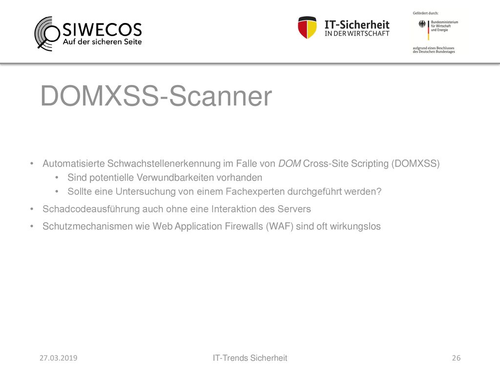 DOMXSS-Scanner Automatisierte Schwachstellenerkennung im Falle von DOM Cross-Site Scripting (DOMXSS)