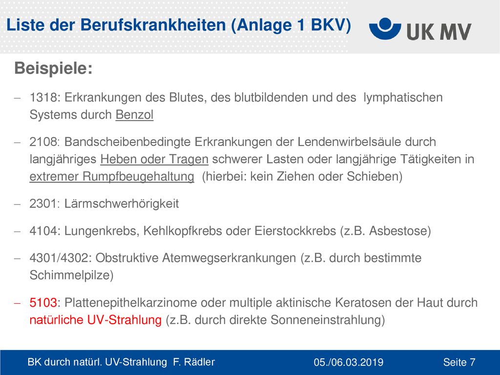 Liste der Berufskrankheiten (Anlage 1 BKV)