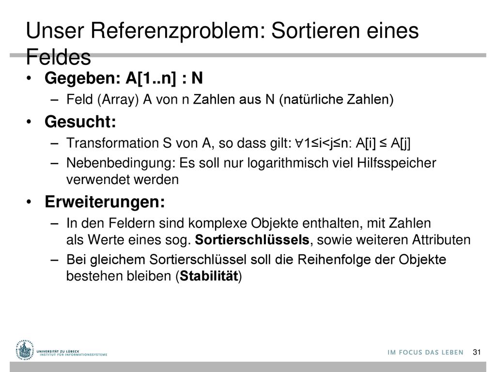 Unser Referenzproblem: Sortieren eines Feldes