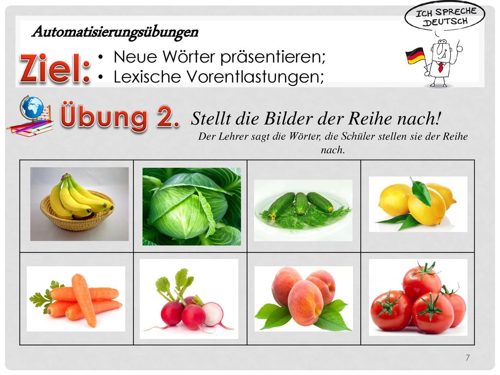 Der Lehrer sagt die Wörter, die Schüler stellen sie der Reihe nach.