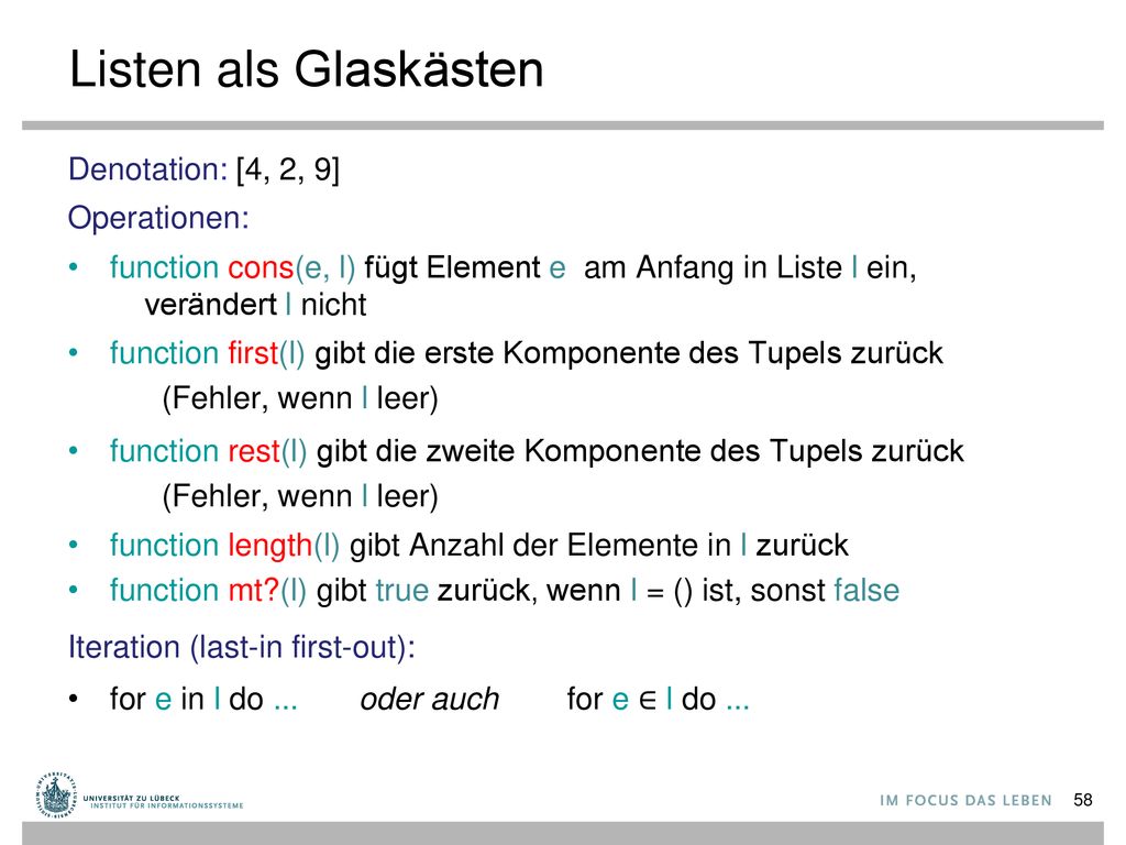 Listen als Glaskästen Denotation: [4, 2, 9] Operationen: