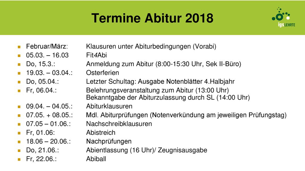 Termine Abitur 2018 Februar/März: Klausuren unter Abiturbedingungen (Vorabi) – Fit4Abi.