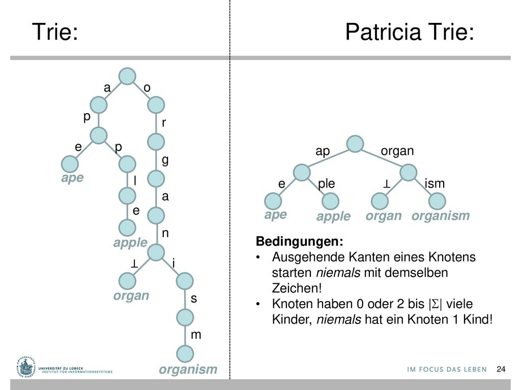 Trie: Patricia Trie: a o p r e p ap organ g ape l e ple ⊥ ism a e ape