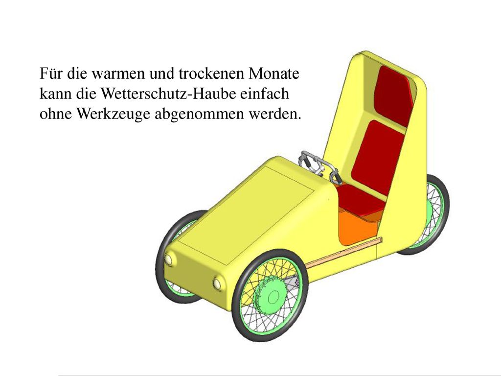 Für die warmen und trockenen Monate kann die Wetterschutz-Haube einfach ohne Werkzeuge abgenommen werden.