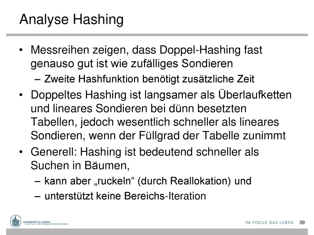 Analyse Hashing Messreihen zeigen, dass Doppel-Hashing fast genauso gut ist wie zufälliges Sondieren.