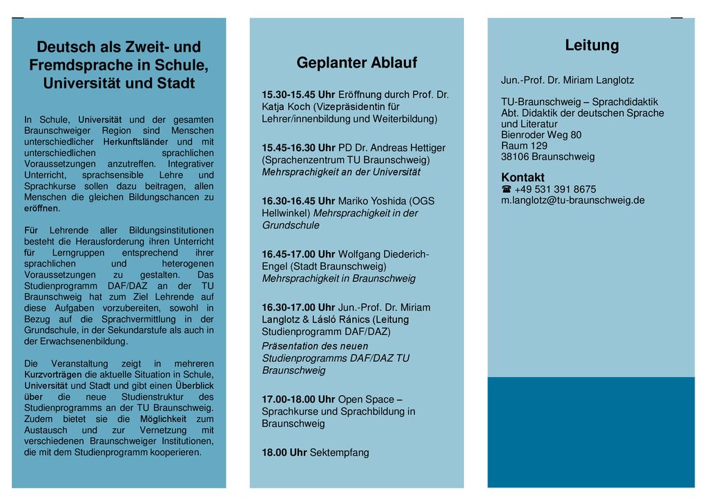 Deutsch als Zweit- und Fremdsprache in Schule, Universität und Stadt