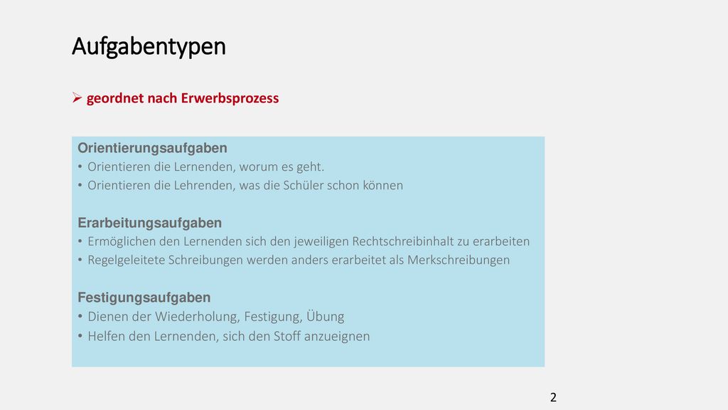 Aufgabentypen geordnet nach Erwerbsprozess