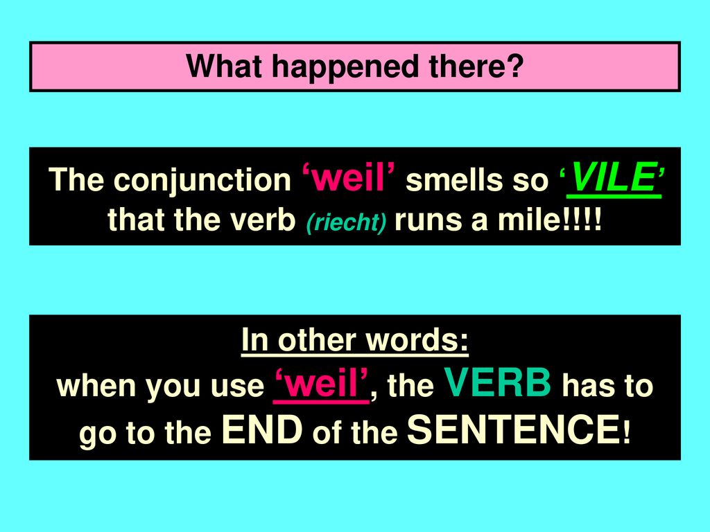 What happened there The conjunction ‘weil’ smells so ‘VILE’ that the verb (riecht) runs a mile!!!!