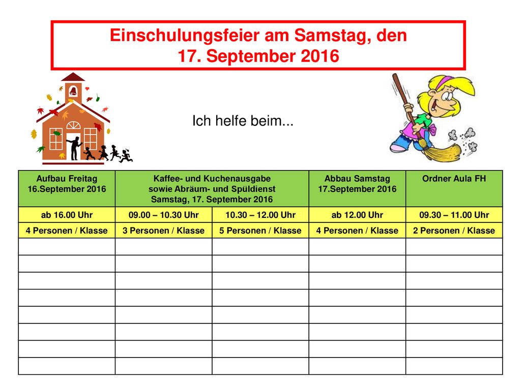 Einschulungsfeier am Samstag, den 17. September 2016