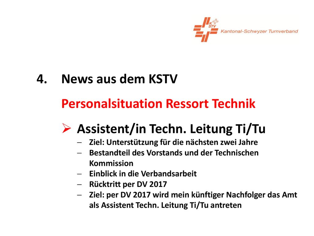Personalsituation Ressort Technik Assistent/in Techn. Leitung Ti/Tu