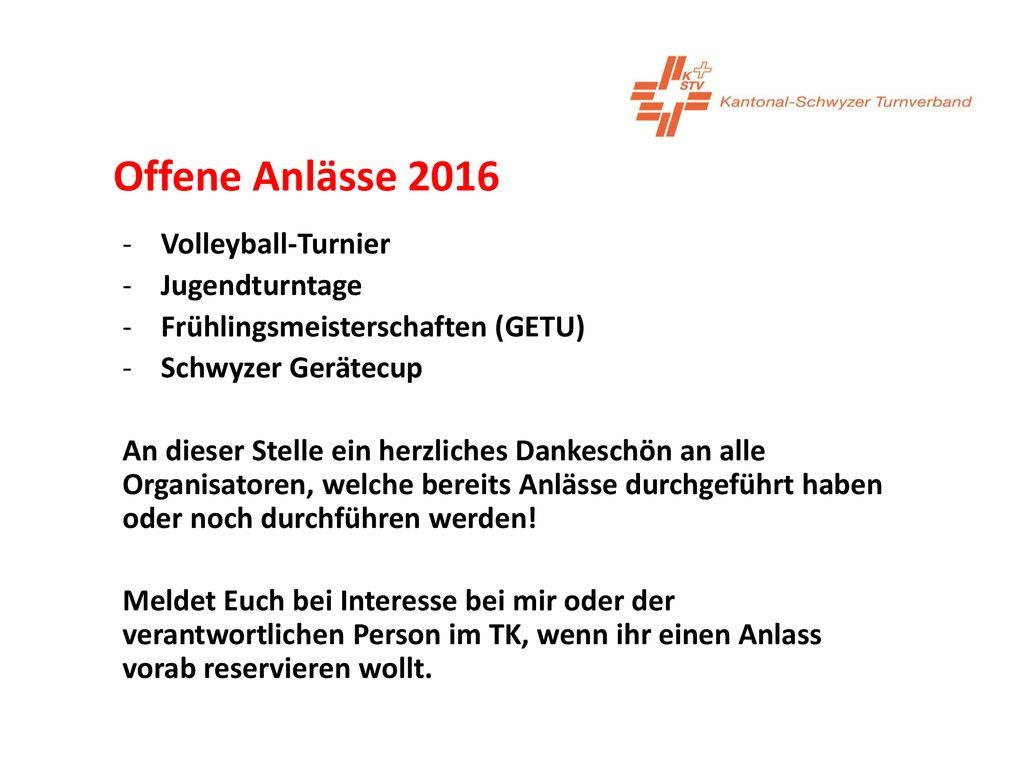 Offene Anlässe 2016 Volleyball-Turnier Jugendturntage