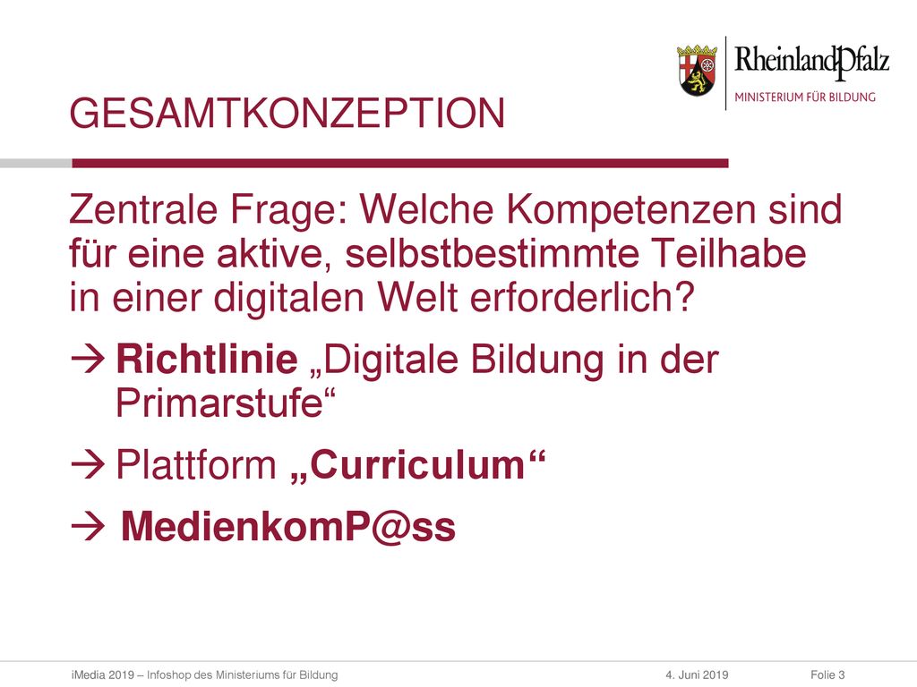 Gesamtkonzeption Zentrale Frage: Welche Kompetenzen sind für eine aktive, selbstbestimmte Teilhabe in einer digitalen Welt erforderlich