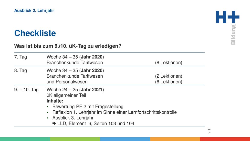 Ausblick 2. Lehrjahr Checkliste