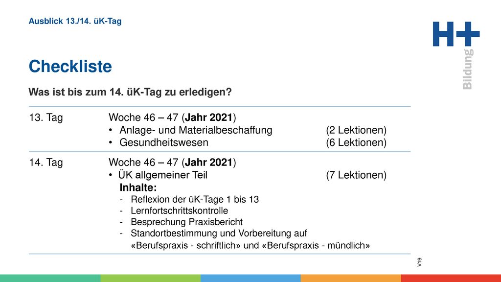 Ausblick 13./14. üK-Tag Checkliste