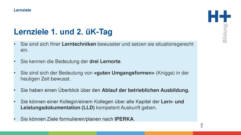 Lernziele Lernziele 1. und 2. üK-Tag