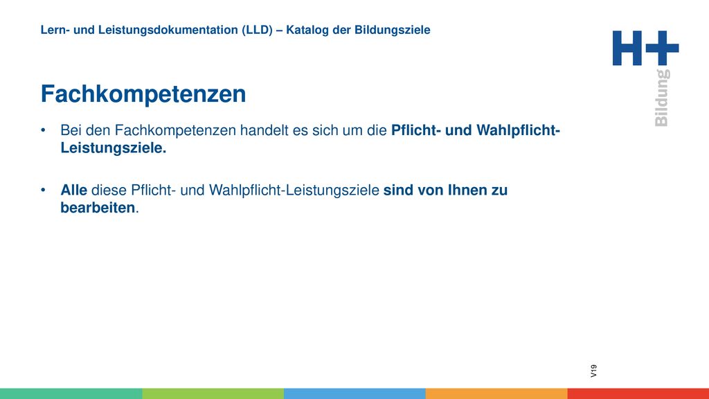 Lern- und Leistungsdokumentation (LLD) – Katalog der Bildungsziele Fachkompetenzen