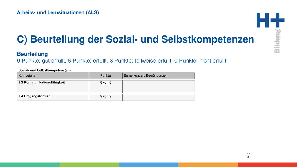 Arbeits- und Lernsituationen (ALS) C) Beurteilung der Sozial- und Selbstkompetenzen