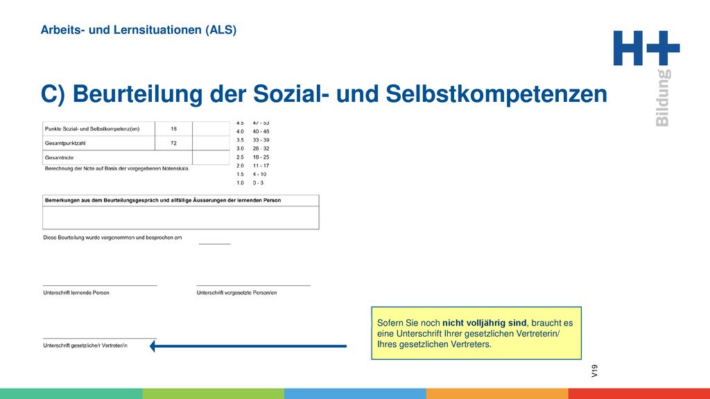 Arbeits- und Lernsituationen (ALS) C) Beurteilung der Sozial- und Selbstkompetenzen