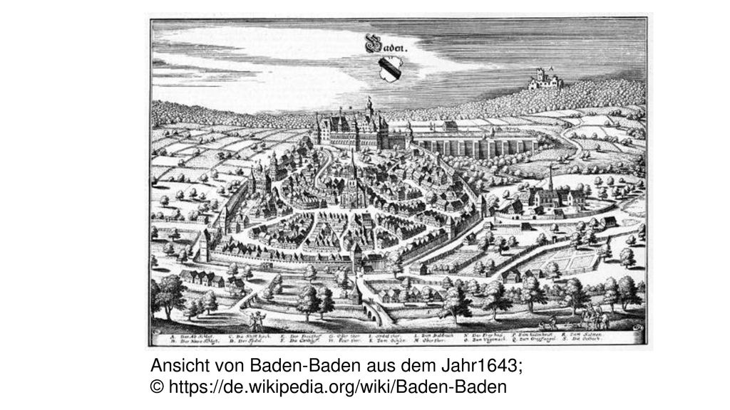 Ansicht von Baden-Baden aus dem Jahr1643; ©   wikipedia
