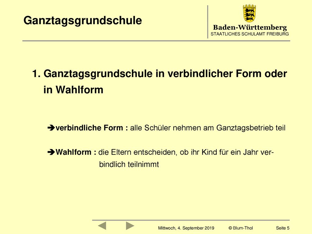 Ganztagsgrundschule 1. Ganztagsgrundschule in verbindlicher Form oder