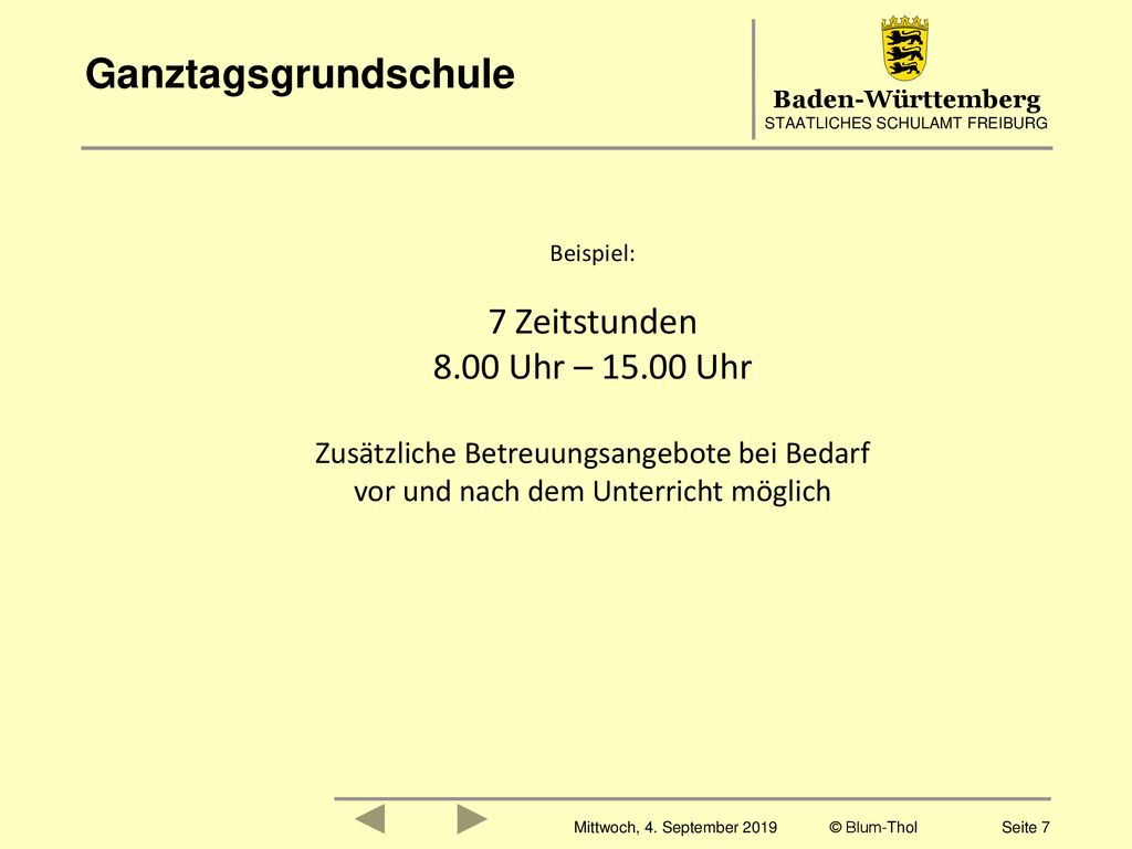 Ganztagsgrundschule 7 Zeitstunden 8.00 Uhr – Uhr