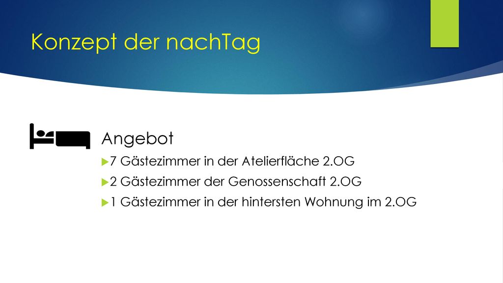 Konzept der nachTag Angebot 7 Gästezimmer in der Atelierfläche 2.OG