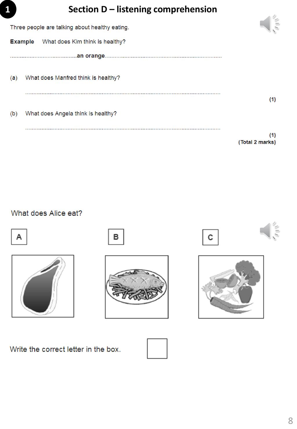 1 Section D – listening comprehension
