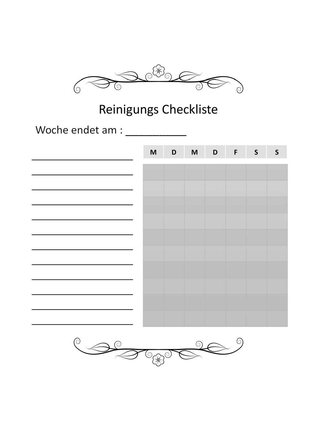 Reinigungs Checkliste