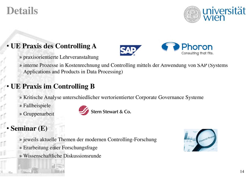 Details UE Praxis des Controlling A UE Praxis im Controlling B