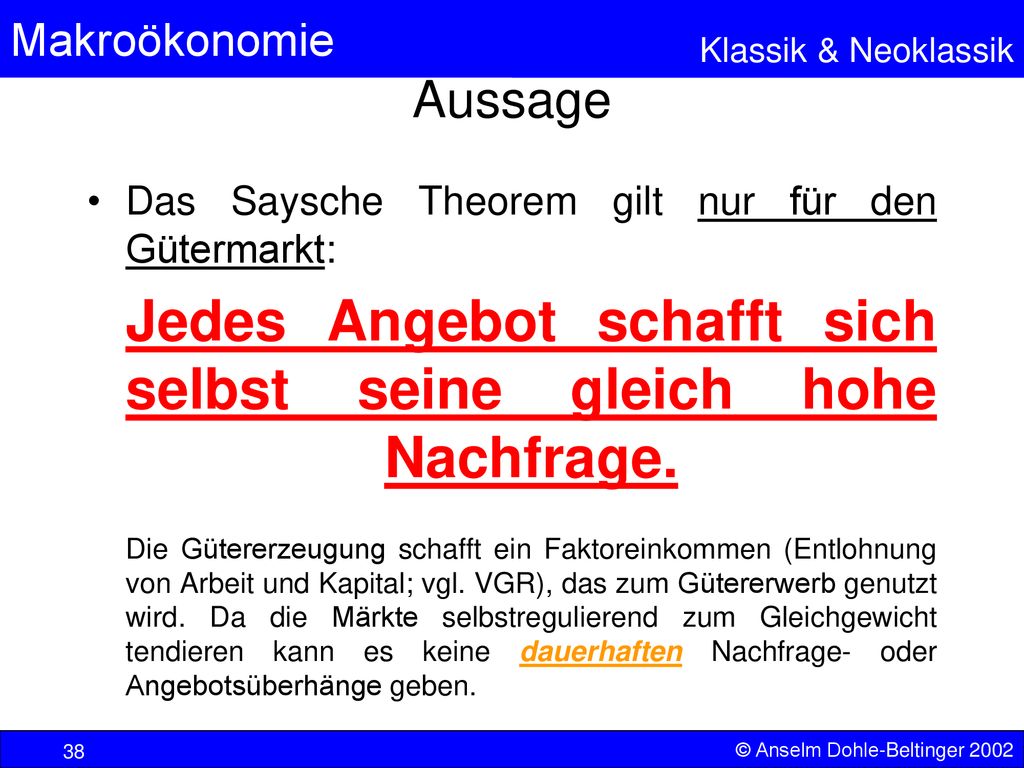 Aussage Das Saysche Theorem gilt nur für den Gütermarkt: