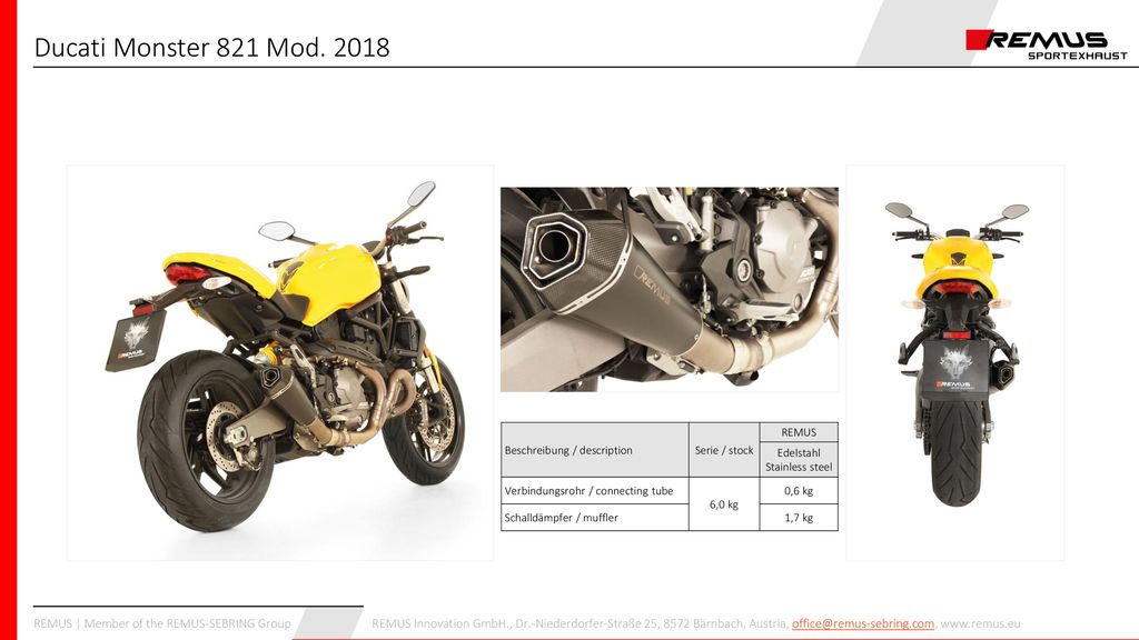 Ducati Monster 821 Mod Beschreibung / description Serie / stock