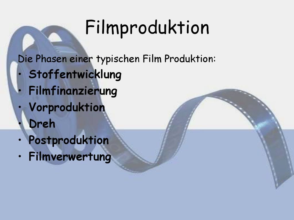 Filmproduktion Stoffentwicklung Filmfinanzierung Vorproduktion Dreh