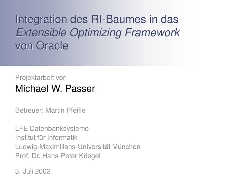 Integration des RI-Baumes in das Extensible Optimizing Framework von Oracle