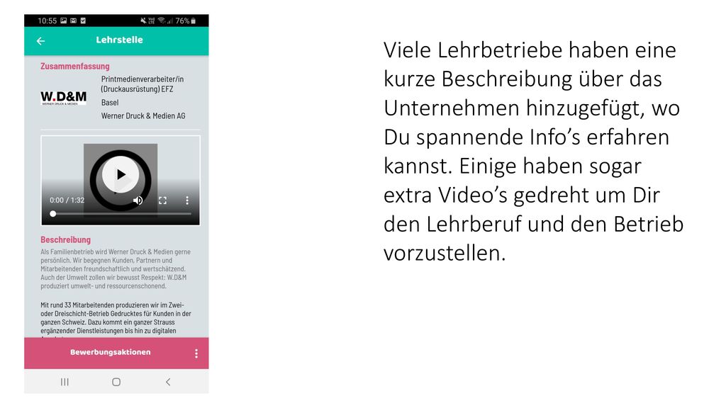 Viele Lehrbetriebe haben eine kurze Beschreibung über das Unternehmen hinzugefügt, wo Du spannende Info’s erfahren kannst.